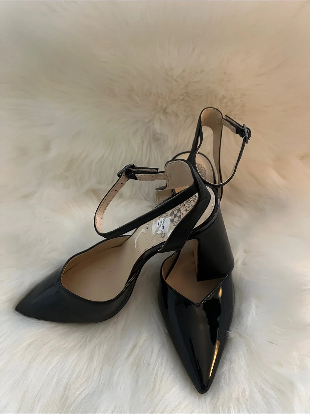 Vince Camuto Black Patent Pointed-Toe Ankle-Strap Heels - Picture 2 of 3